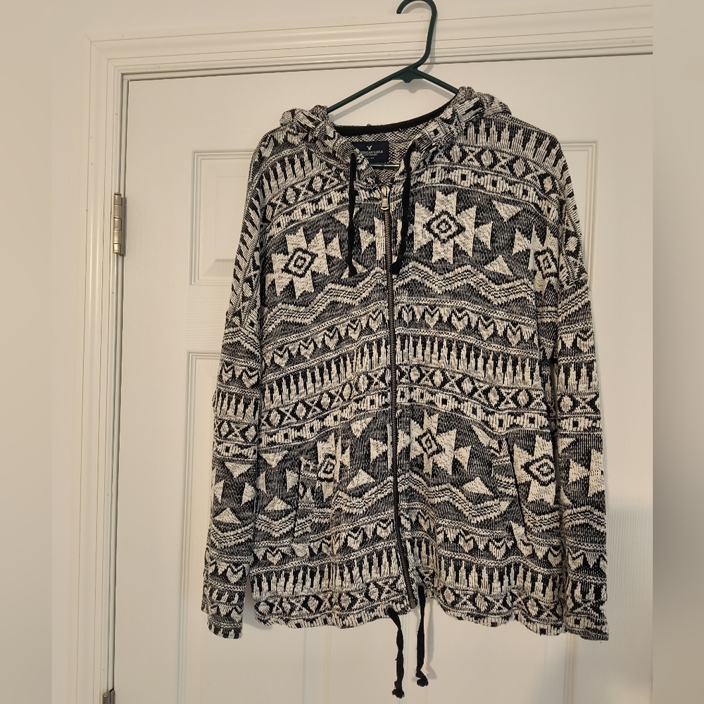 Black and White Geometric/southwestern Patterned Hoodie
